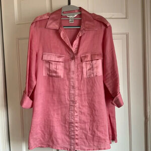🎀 Pretty Pink Allison Taylor Linen with Silk Blouse Size M 🎀